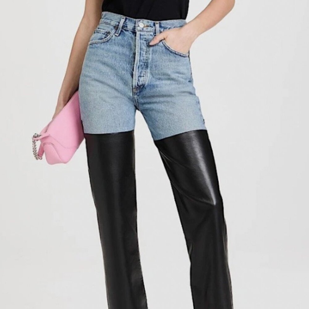 AGOLDE Pieced 90’s Pinch Waist Leather & Denim Jeans Size